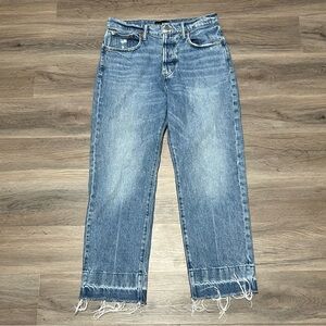 Lucky Brand 6/28 Blue Jeans 90s Loose High Rise Crop Button Fly Stretch Raw Hem